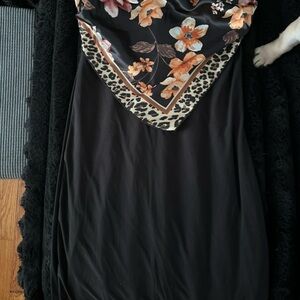 Fashion Nova Black Floral & Leopard Scarf-Detail Maxi Dress